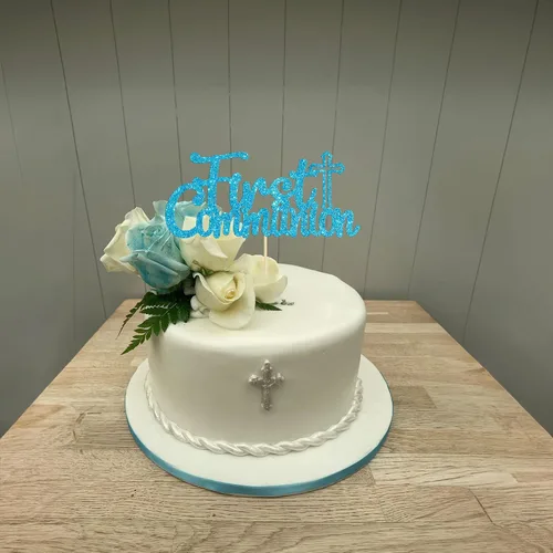 Miniatura 8 de Gyufise Decoración de pastel de primera comunión con purpurina azul, decoración de pastel de primera comunión para niños, baby shower, decoración