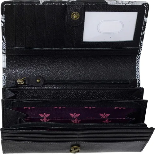 Miniatura 4 de Anuschka Cartera con solapa de acordeón con bloqueo RFID de cuero genuino pintada a mano para mujer