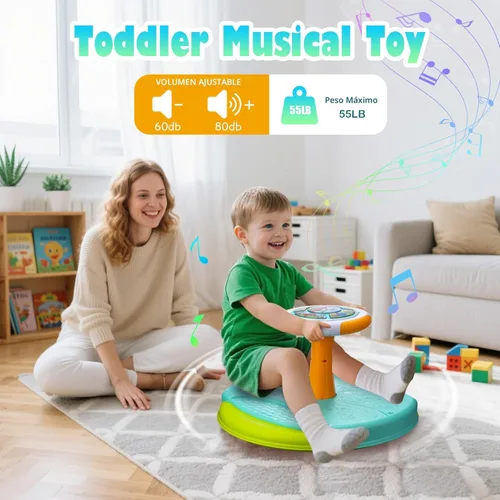 Miniatura 3 de VROGTIK Juguetes de dinosaurio para sentarse y girar para niños pequeños de 1 a 3 años, asiento giratorio de 360° con luces LED y música, regalo