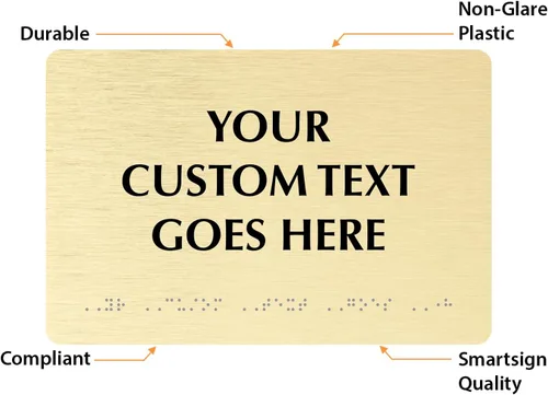 Miniatura 4 de SmartSign Letrero de Braille personalizado horizontal, 6 x 9 pulgadas, compatible con ADA, opciones de oro cepillado/plata, letrero de plástico