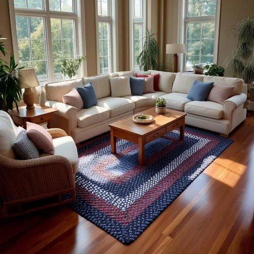 Miniatura 82 de Super Area Rugs Alfombra trenzada azul de 7 x 9 pulgadas, alfombra tejida ovalada para sala de estar, alfombra trenzada de granja, alfombra