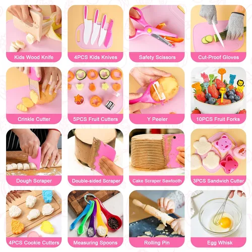 Miniatura 3 de Juego de Cuchillos para Niños para Cocina Real: Juego de Cocina para Niños de 48 Piezas, Juegos de Cocina para Niños Reales con Delantal y Canasta