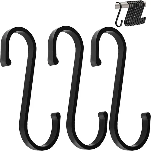 Miniatura 10 de GAViA Ganchos en forma de S, ganchos en forma de S, ganchos negros mate en S resistentes para colgar ollas y sartenes, plantas, tazas de café