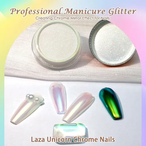 Miniatura 4 de Laza Polvo de uñas cromadas de sirena, uñas esmaltadas en forma de dona, pigmento metálico con efecto de espejo, polvo iridiscente de perlas