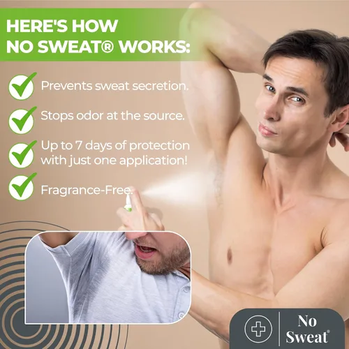 Miniatura 6 de NO SWEAT Spray antitranspirante de máxima resistencia, desodorante fuerte para tratamiento de sudoración excesiva y hiperhidrosis, dura hasta 7 días