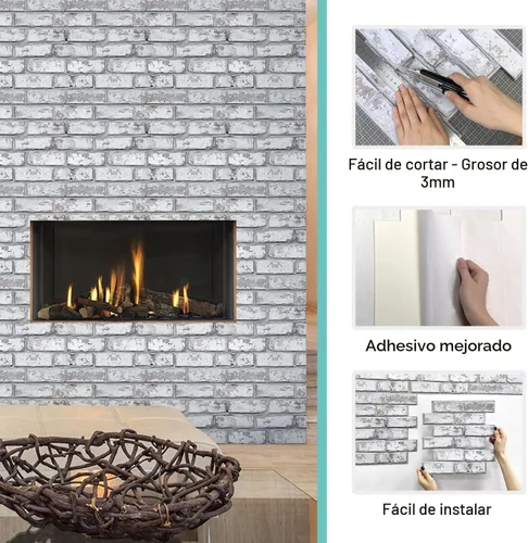 Miniatura 6 de Commomy 10 piezas de paneles de pared de ladrillo sintético 3D de 11.8"X11.8", azulejos de ladrillo de PVC de tamaño pequeño para despegar y pegar