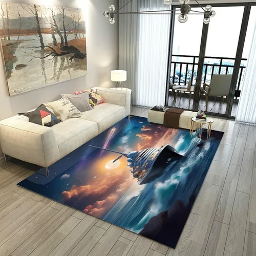 Miniatura 5 de Alfombra de galaxia de 2 x 3 pies, alfombra espacial para niños y niñas, dormitorio, sala de estar, océano, transbordador, barco, alfombra de noche