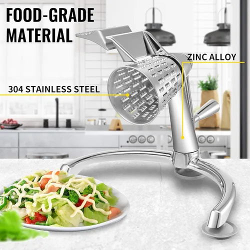 Miniatura 2 de VEVOR Rallador de queso rotativo, mandolina rotativa de zinc para verduras, mandolina manual de queso con 5 conos de corte de acero inoxidable