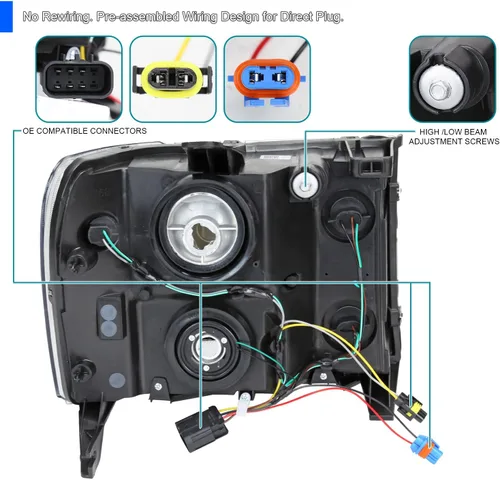 Miniatura 4 de SPEC-D TUNING Faros ahumados con barra LED Compatibles con GMC Sierra 1500, 2500HD, 3500HD 2007-2013, Juego de lámparas delanteras izquierda + Lente