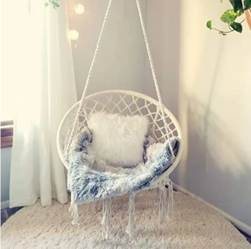 Miniatura 3 de Namaste - Silla colgante de macramé, silla hamaca tejida de algodón para interiores y exteriores, color beige, capacidad de 265 libras, incluye kit