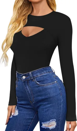 Miniatura 2 de HERLOLLYCHIPS Camiseta de manga larga para mujer cuello redondo acanalada sexy casual elegante para otoño e invierno