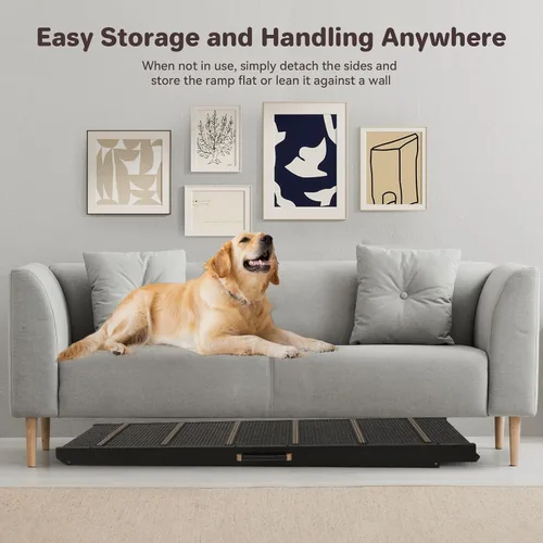 Miniatura 5 de Rampa para Mascotas Plegable Portátil de Madera para Perros y Gatos para Sofá o Cama, Incluye Alfombrilla Antideslizante y Rieles Laterales