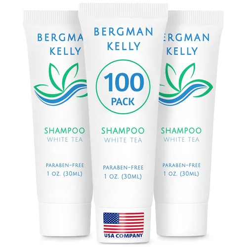 BERGMAN KELLY - Champú de hotel tamaño viaje - 1 fl oz, 100 PK, té blanco - Deleite a sus invitados con un limpiador de cabello revitalizante y