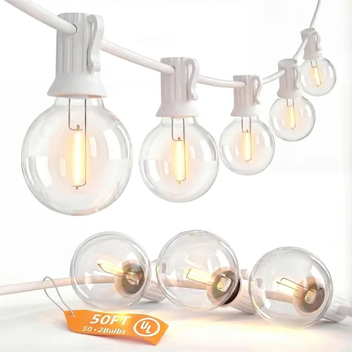 Miniatura 20 de SUNSGNE Luces Redondas de Navidad de 25 Pies para Exteriores, Cadena de Luces Globo G40 con 27 Luces LED Transparentes (2 de Repuesto), Cadena