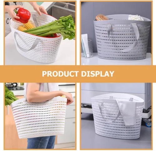 Miniatura 5 de Cesta de almacenamiento de plástico portátil con asa y caja organizadora para baño, despensa, cocina, dormitorio universitario, garaje, cesta