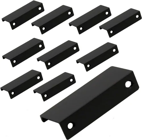 Miniatura 23 de Tiradores negros de 1.38 pulgadas para gabinete, 10 unidades, espacio entre agujeros de 0.63 pulgadas, tiradores de borde de aleación de aluminio