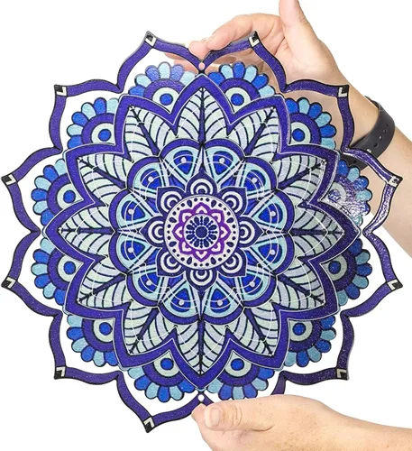 Miniatura 4 de VP Home Giratorio de Viento Cinético Mandala Explosión Floral para Patio y Jardín Giratorio de Viento Exterior Metal Grande Decoración 3D de Mandala