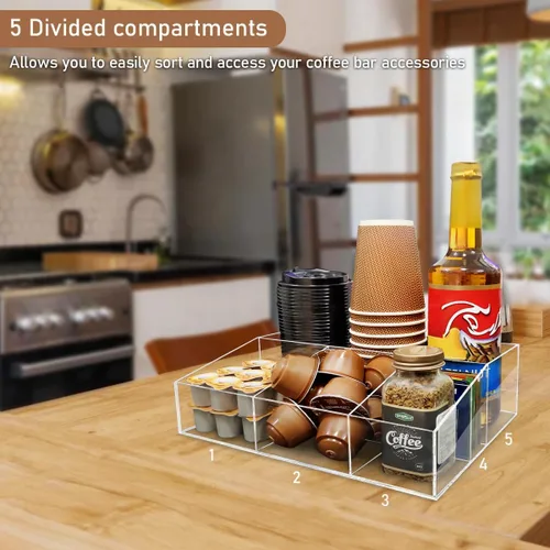 Miniatura 3 de Organizador de acrílico para barra de café para encimera, oficina, hogar, café, soporte para tazas de papel, condimentos, jarabes, crema