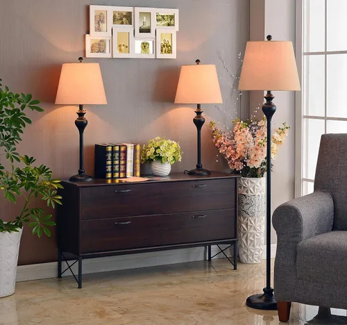 Miniatura 4 de Kenroy Home Charlotte - Paquete de 3 lámparas de mesa, 1 lámpara de pie con acabado de bronce aceitado, estilo clásico, 30.5 pulgadas de alto, 13