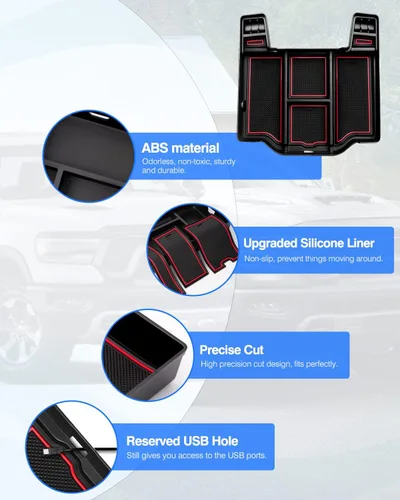 Miniatura 4 de Karltys Organizador de consola central Ram 1500 para Dodge Ram 1500 2019-2025 2026, bandeja organizadora lateral de puerta y caja de almacenamiento