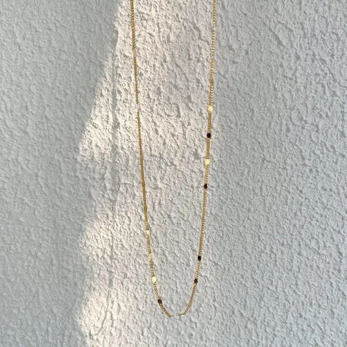 Miniatura 6 de BERISO Gargantilla de satélite chapada en oro de 14 quilates cadena de 3 cuentas azules cadena de eslabones con corazones abiertos cadena