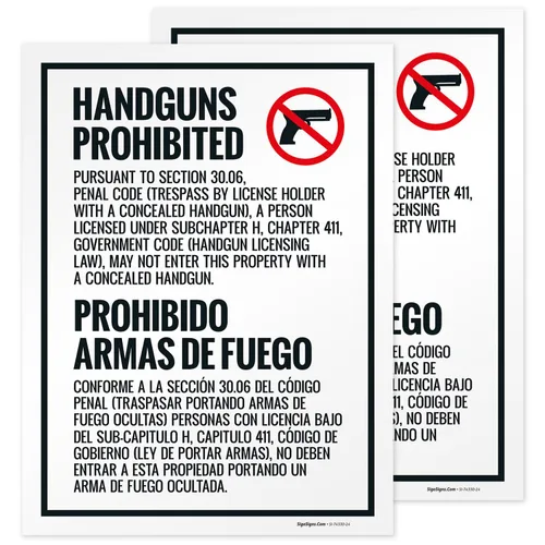 Concealed Carry Prohibited Texas Penal Code Section 3007 Bilingual Sidewalk Sign Kit, 18x24 Inches, Replacement Panels (2 Pack) 160 Mil Thick