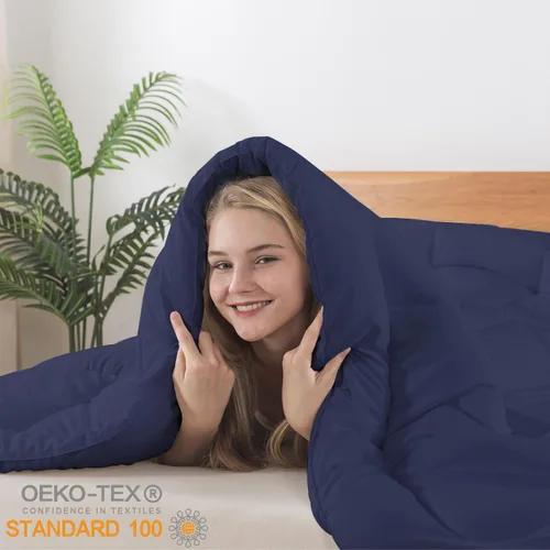 Miniatura 4 de BedTreat - Edredón tamaño queen con inserto de plumón alternativo, acolchado para todas las estaciones, con pestañas en las esquinas, edredón de Azul