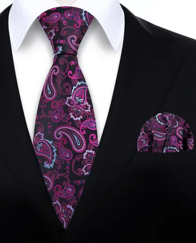 Miniatura 198 de HISDERN Corbatas para hombre, corbata de cachemira y bolsillo cuadrado tejido clásico floral para hombre, corbata de fiesta de boda