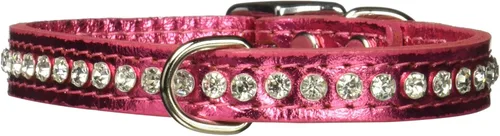 Miniatura 100 de Collar de perro de cuero y cristales de OmniPet Signature, cuero de grano de violeta africana de avestruz, se ajusta a un tamaño de cuello de 6"-8