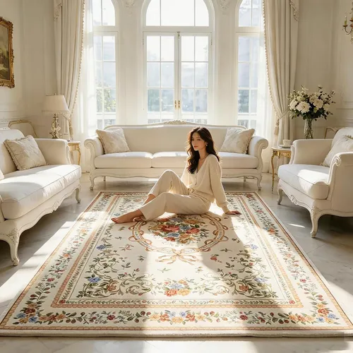 Miniatura 41 de Ukeler - Alfombra rústica con diseño floral para sala, dormitorio, comedor, Country rústico, Azul (luxury blue)
