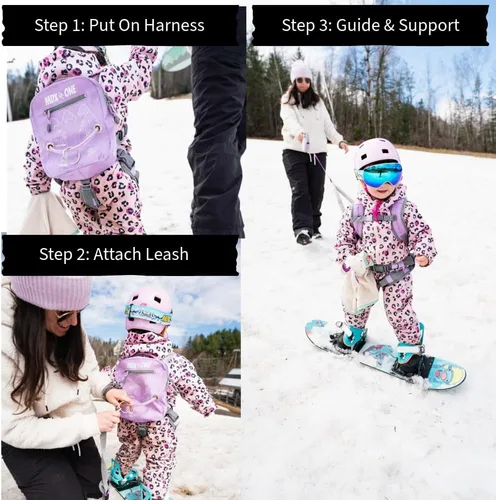 Miniatura 4 de MDXONE Entrenador de arnés de esquí y snowboard para niños, correa retráctil, amortiguadores elásticos y asiento extraíble