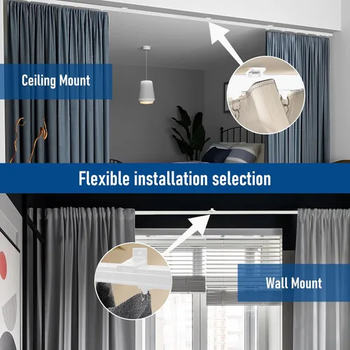 Miniatura 2 de Riel de cortina para montaje en techo, riel de cortina de techo resistente o pared de 6 pies, riel divisor de habitación blanco con clips, adecuado