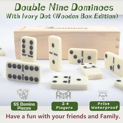 Miniatura 4 de Juego de dominó para adultos, juego de dominó doble nueve con estuche de madera para juegos de mesa clásicos, para familias y niños, 55 azulejos