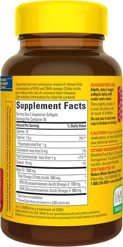 Miniatura 8 de Nature Made - Aceite de algas Omega 3, suplemento 540 mg, alternativa al aceite de pescado Omega 3, 70 cápsulas vegetales blandas, sostenible, a
