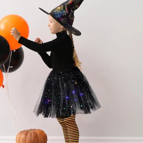 Miniatura 2 de Geyoga 3 piezas de falda esponjosa de Halloween para danza, falda tutú con luz LED, tutú elástico de ballet para niños, disfraz de fiesta
