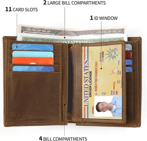 Miniatura 3 de Ringsun Cartera de cuero de grano completo para hombre, Marrón 2
