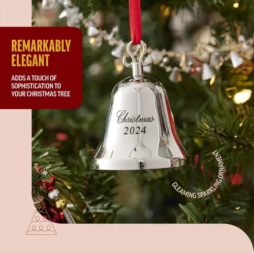 Miniatura 3 de Klikel 11º adorno anual de campana de Navidad plateada 2024 – Campana real para árbol de Navidad – Edición grabada