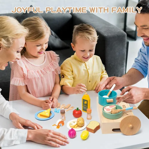 Miniatura 6 de Juguetes de madera para niños pequeños, juego de corte para hornear para niños, juego de simulación de panadería de cocina para niños, regalo