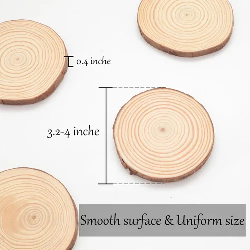 Miniatura 2 de Rebanadas de madera natural sin terminar: círculos de 3.2-4 pulgadas - 30 piezas con corteza para manualidades, adornos de bricolaje y arte