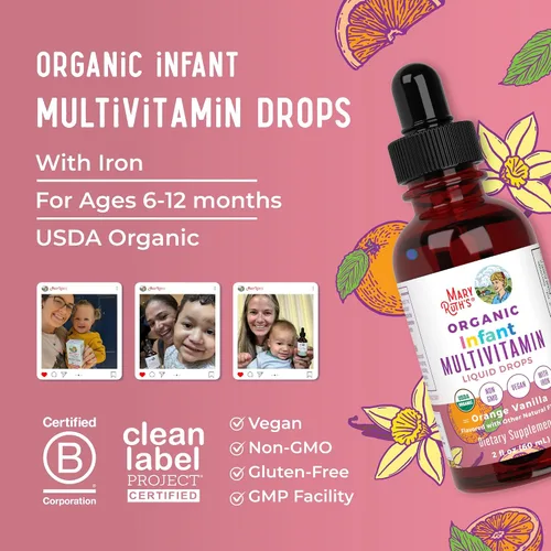 Miniatura 8 de MaryRuth Organics Multivitamínico con hierro para bebés USDA Organic Gotas líquidas para bebés de 6 a 12 meses Apoyo inmunológico y bienestar