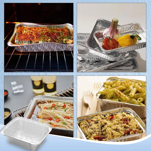 Miniatura 7 de iHomeSet Paquete de 25 unidades de 1 libra de sartén rectangular desechable de papel de aluminio con tapas de domo de plástico transparente de 16