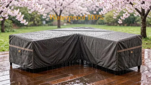Miniatura 5 de Funda impermeable para sofá modular en forma de V para exteriores, resistente a los rayos UV, para muebles de patio de 5 plazas, 85 pulgadas de Gris