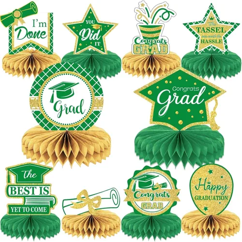 Miniatura 11 de 10 piezas de decoraciones de fiesta de graduación 2026 Felicidades graduados de panal de abeja centros de mesa de felicitaciones para fiesta