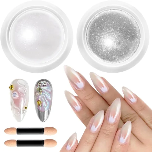 Miniatura 16 de Polvo para Uñas Cromado BISHENGYF -【Efecto de Hadas】Polvo Cromado Dorado para Uñas Aurora Sirena Perla Blanca Rosa Cromado para Uñas, Pigmento