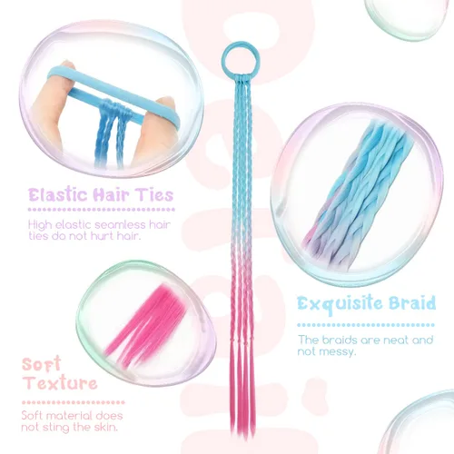 Miniatura 3 de Dreamlover Extensiones de cabello de colores para niños, accesorios de día de cabello loco para niñas, extensiones de cabello trenzado para padres