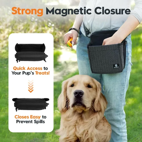 Miniatura 5 de Bolsa de entrenamiento para perros, riñonera magnética para perros para caminar, bolsa cruzada para pasear al perro con dispensador de bolsa