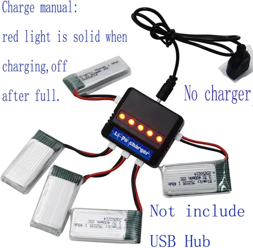 Miniatura 3 de Blomiky Paquete de 5 baterías de 3.7 V 400 mAh 25C Li-PO MX2.0 y cargador de asiento 4 en 1 para SYMA TR-F22 H31 Q11 H6C H99W H98 TR-C385 TR-P51 RC
