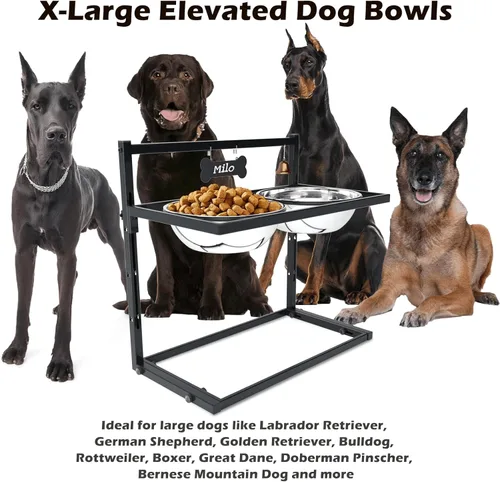 Miniatura 2 de SHAINFUN Comedero Elevado para Perros para Razas Grandes, Soporte de Cuenco para Perros Ajustable en Altura con Cuencos de Acero Inoxidable de 3000ML