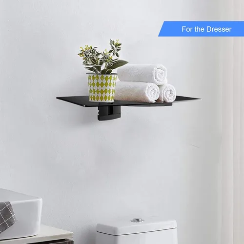 Miniatura 7 de suptek Estante flotante de vidrio, estante multimedia de 1 nivel para accesorios de TV, soporte de montaje en pared negro plano, capacidad