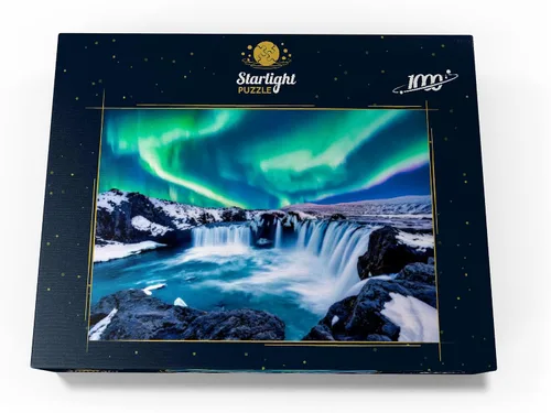 Miniatura 4 de MyPuzzle Luces del Norte sobre la Cascada Godafoss en Islandia - Rompecabezas Premium de 1000 Piezas para Adultos